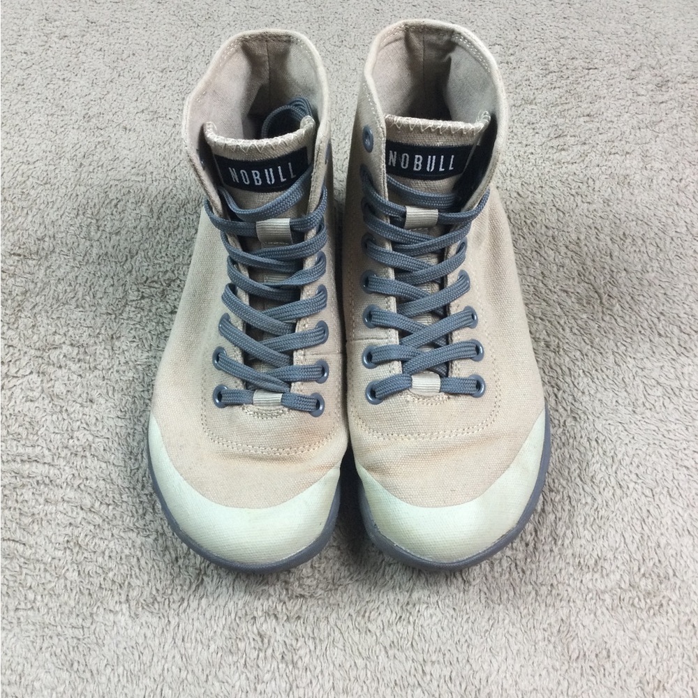 Nobull high top trainers canvas beige Womens size 6/ Mens 4.5 workout shoes